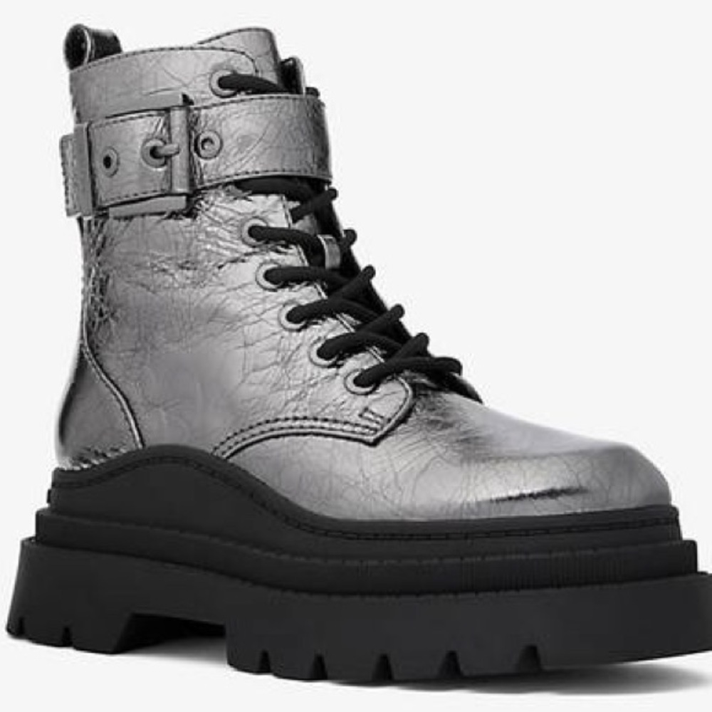 NEW MICHAEL KORS Colby High-Top Leather Lace-Up Boots – Silver – Women’s Size 9